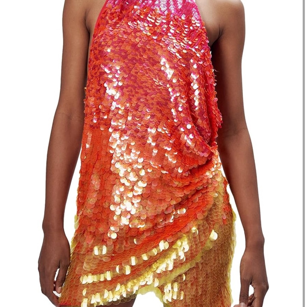 Ronny Kobo Backless Sequin Dress - Red and Yellow